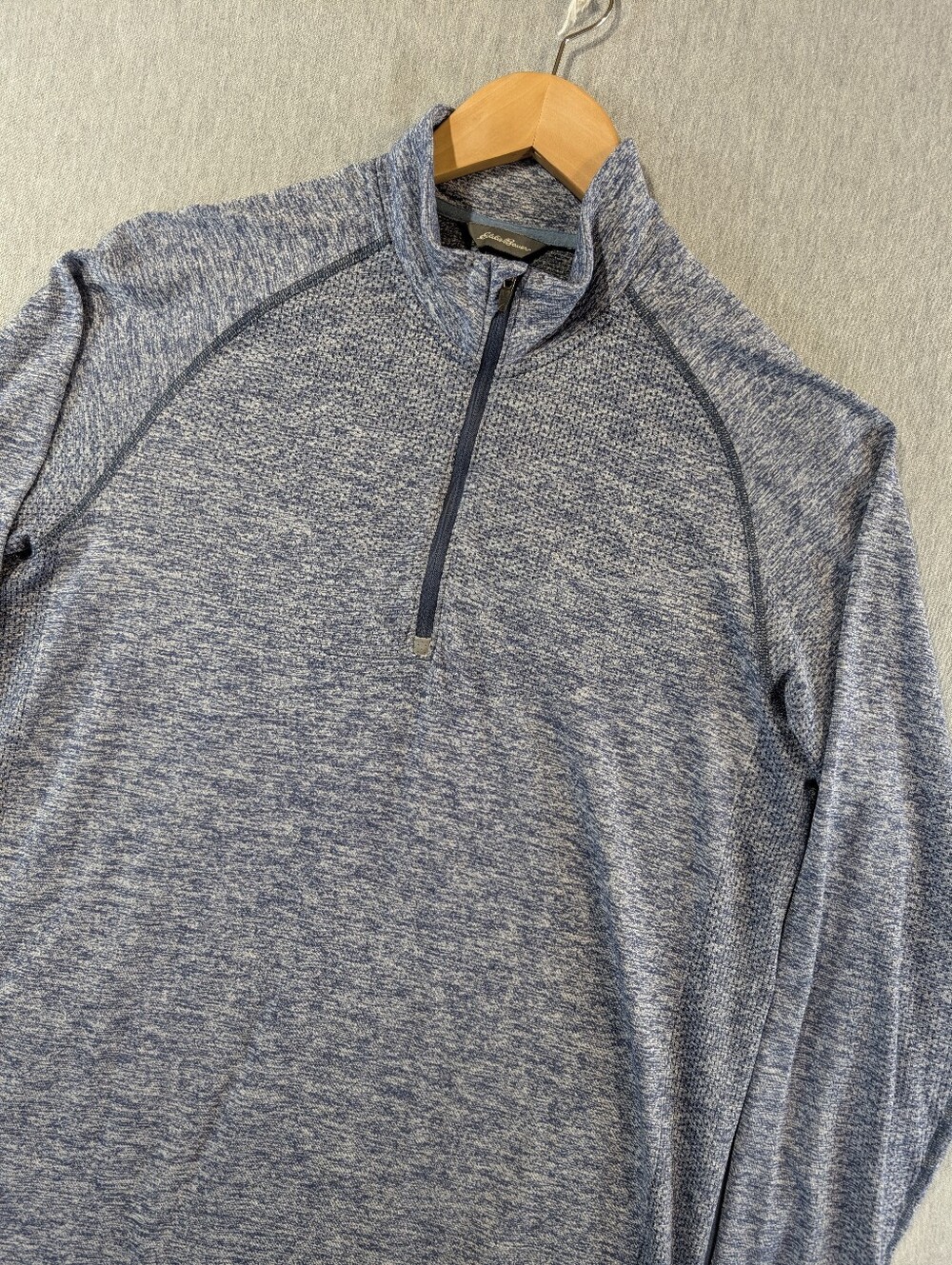 Eddie Bauer FreeHeat 1/4 Zip Pullover Shirt Men's Large Heathered Blue
